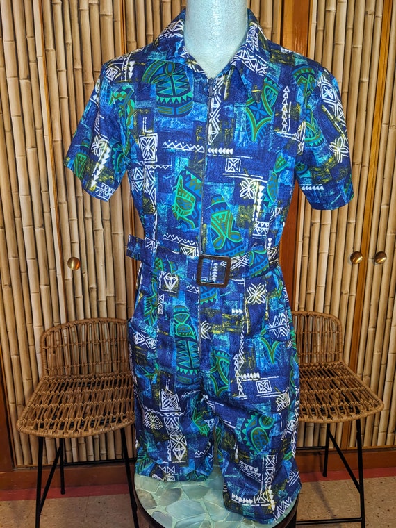 Mens Hawaiian Jumpsuit Vintage 1970s Fabric Patte… - image 2
