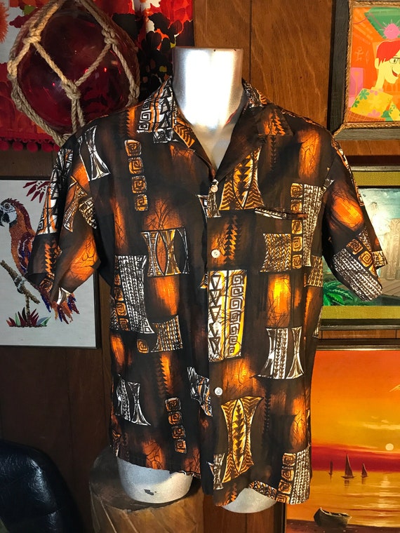 TROPICANA Vintage Mens Hawaiian Shirt 1960s Tiki T