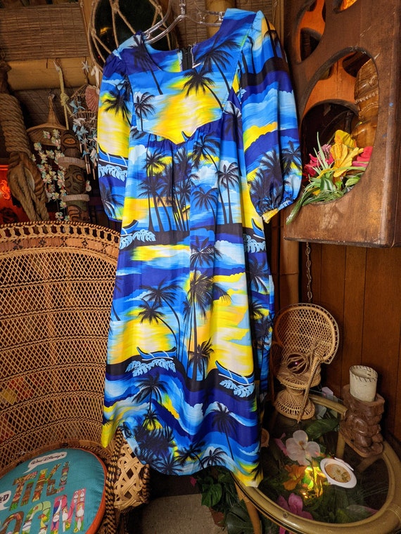 Polynesian dress Hawaiian dress women Blue green tiki dress XS-2XL