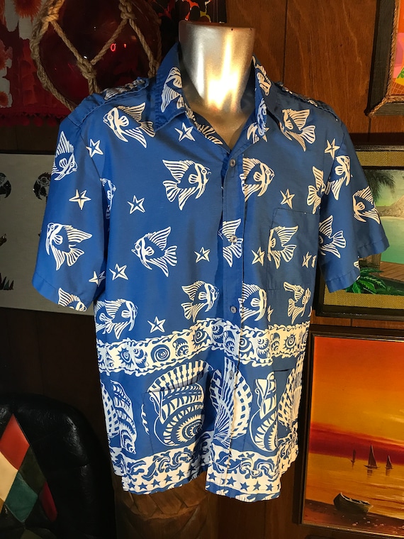 Vintage Hawaiian Mens Tropical Fish Shirt 1970s No