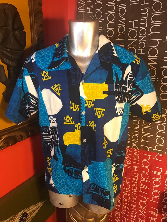 Vintage Mens Hawaiian 1960s Shirt Aloha Bark Cloth