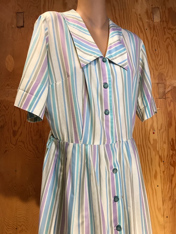 1950s Cotton Day Dress Womans 50s Striped House Dr