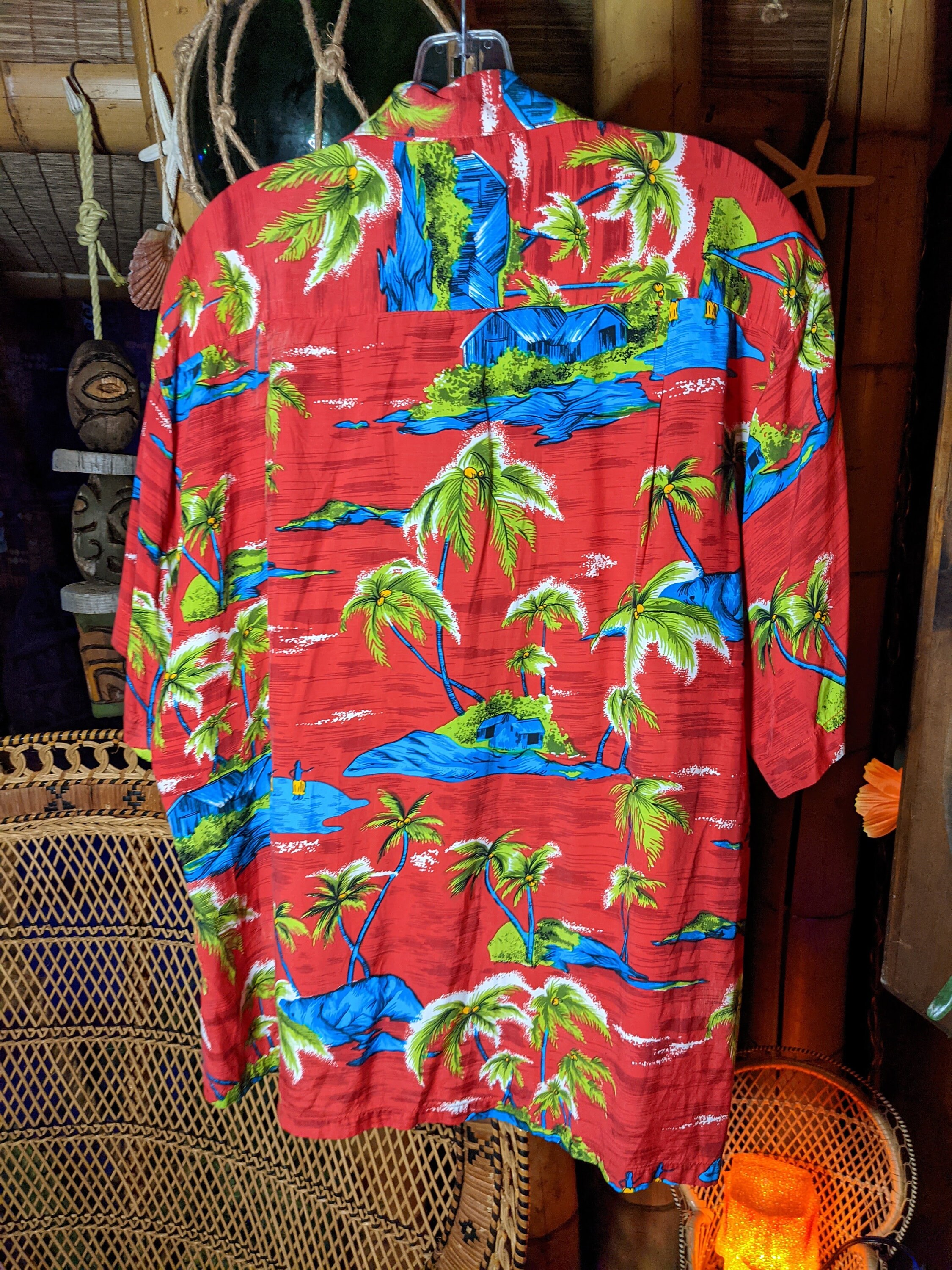 Vintage Mens Rayon Hawaiian Shirt 1980s Does 1950s Tiki Tropical XL ...