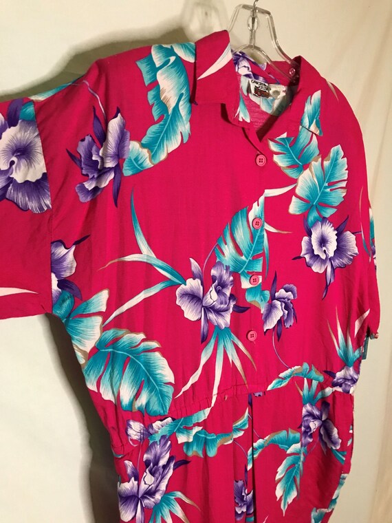 Vintage 1980s Womans Tropical Tiki Hawaiian Rayon