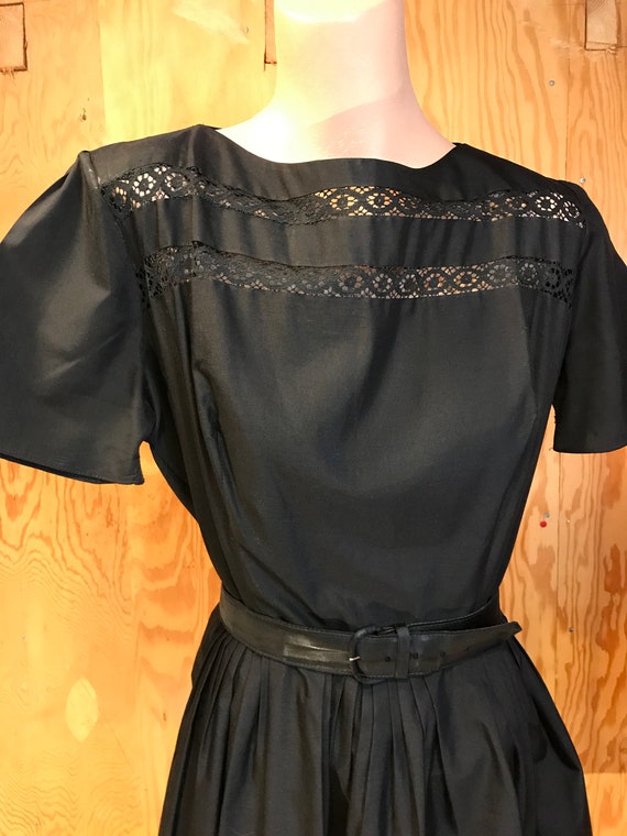 1950s Tea Dress Womans Vintage Cocktail Black Lac… - image 2