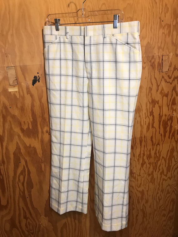 Mens Vintage JANTZEN Plaid Flared Slacks 1970s Tro