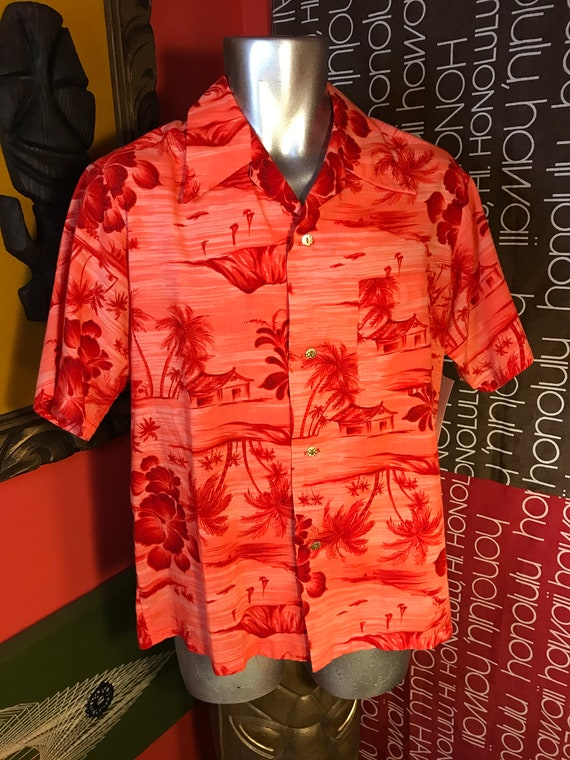 Vintage 1950s Mens Hawaiian Shirt Aloha Tropical 1