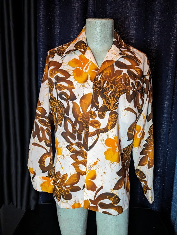 EUC 1970s Mens Vintage Hawaiian Long Sleeve Shirt… - image 1