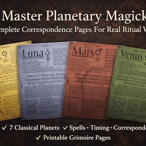 Planetary Magick Reference Pages Printable Grimoire Insert Astrology Correspondences Witchcraft Book of Shadows PDF