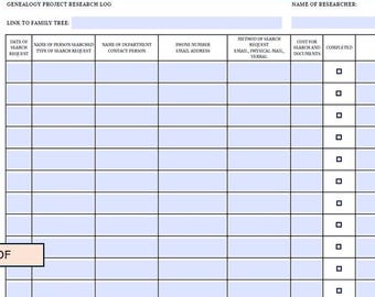 Journal de recherches généalogiques PDF à remplir - Formulaires de généalogie - PDF à remplir généalogiques - Carnet de demandes d'informations - Modèles d'histoire familiale