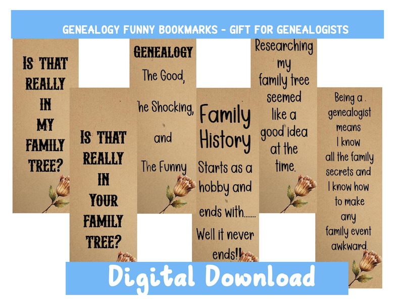 Humurous Bookmarks Funny Genealogy Bookmarks: Vintage Design (digital Download) - Etsy