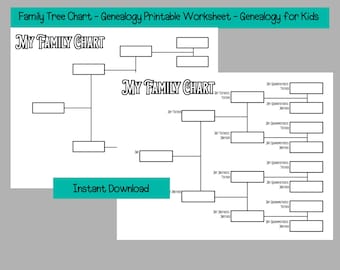 Diagrama de árbol genealógico - Hoja de trabajo de genealogía para niños - Descarga digital