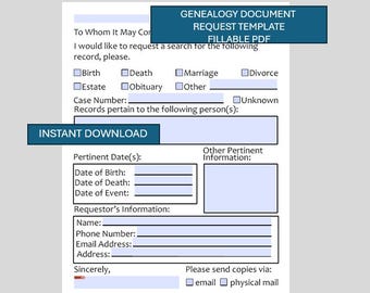 Fillable Genealogy Document Request Form: PDF Template (Digital Download)
