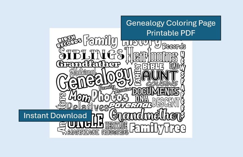 Genealogy Coloring Page - Genealogy Activity Printable PDF - Family ...