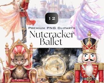 Nutcracker Ballet Clipart: Watercolor PNGs, Clara, Sugar Plum Fairy, Mouse King (Digital Download)