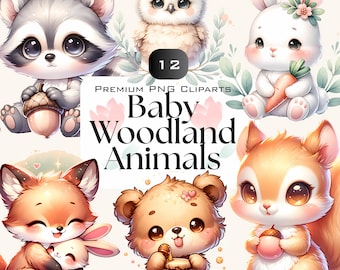 Baby Waldtiere Clipart • Aquarell Wald PNG Bundle (12 Dateien)