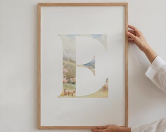 E Initial Sheep Nursery Art |  Pastel Letter Printable Artwork - Digital Download