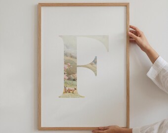 F Initial Sheep Nursery Print | Pastel Letter Printable Wall Art - Digital Download