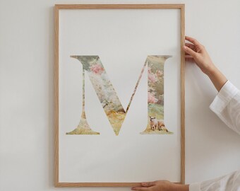 Pastel Sheep Letter M Nursery Print | Girls Room Wall Decor - Digital Download