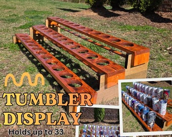 20oz Skinny Tumbler Display Stand | Wooden 3 Tier Vendor Booth Display Rack | Portable Cup Holder Stand | Craft Show Tumbler Organizer