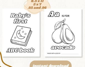 Babyshower ABC-boek Baby's eerste ABC-boek ABC Babyshower Kleurboek Activiteit Baby Alfabet Boek Kleurplaten Alfabet Spelsjabloon