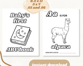 Babyshower ABC-boek Baby's eerste ABC-boek ABC Babyshower Kleurboek Activiteit Baby Alfabet Boek Kleurplaten Alfabet Spelsjabloon