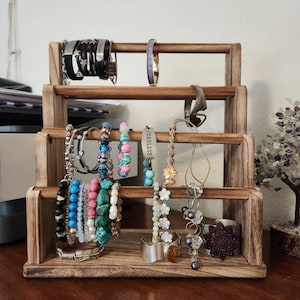 4 Tier Wooden Bracelet Organizer Storage for Bracelets | Jewelry Display | Necklace Holder | Earring Organizer | Anniversary Gift