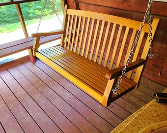 Handmade Acacia Wood Porch Swing: Weather-Resistant Outdoor Seating