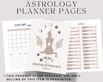 Astrologiplanerare 2026 • Celestial Manifestation Journal • Månkalender • Daglig egenvårdsarbetsbok • Utskrivbara ritualer och reflektionssidor