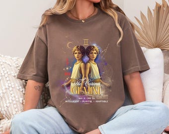 Tvillingarnas astrologi T-shirt | Vintage zodiakkonst, himmelsk design