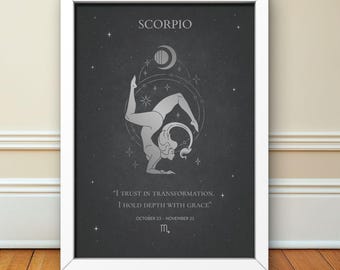 Grafika zodiaku Skorpiona: Sztuka ścienna z astrologią kobiecą (pobranie cyfrowe)