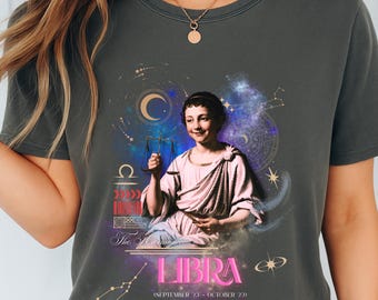Camiseta del zodiaco Libra / Camiseta con el signo astrológico, gráfico de la balanza / Regalo navideño del zodiaco