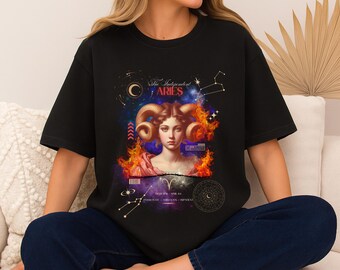 T-shirt met sterrenbeeld Ram | Portret ramshoorn, astrologisch cadeau