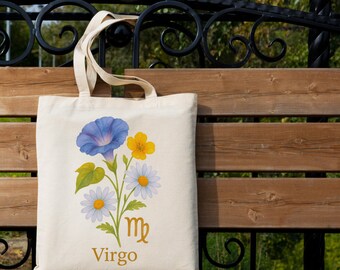 Bolsa de tela con el signo del zodiaco Virgo: regalo de astrología floral botánica