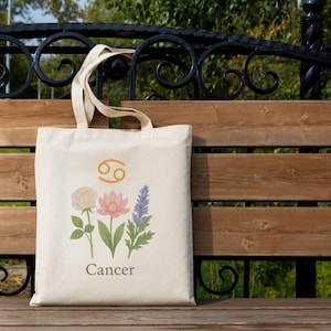 Cancer Zodiac Tote Bag: Floral Astrology Gift