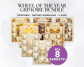 Rad des Jahres Grimoire Seiten zum ausdrucken, Buch der Schatten Bundle, Sabbats Entsprechungen, Wicca Pagan Feiertage, Anfänger Grimoire