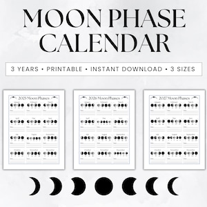 Moon Phase Calendar Printable, Moon Phases Calendar, Lunar Phase Calendar, Grimoire Printable Full Moon Calendar Lunar Calendar Moon Planner
