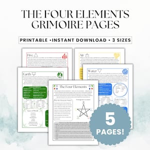 Four Elements Grimoire Pages, The Four Elements, Witchcraft Pages, Printable Grimoire, Book of Shadows Pages, Witchcraft Printable