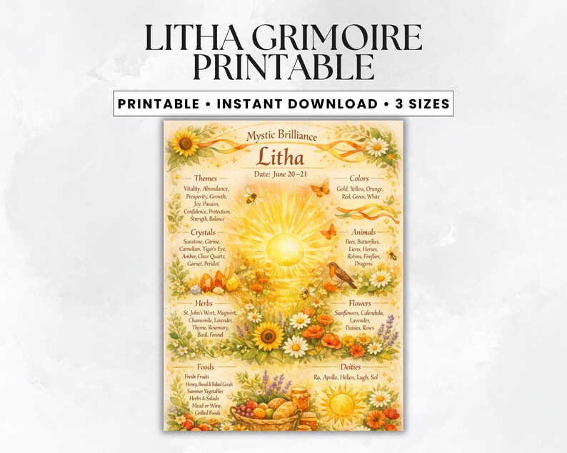 Litha Grimoire Printable, Book of Shadows PDF, Wiccan Sabbat Guide ...