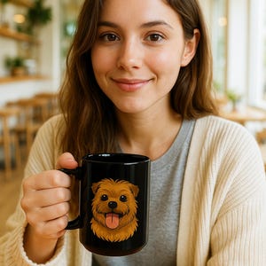 15oz Black Dog Lover Mug  Cute Cartoon Terrier Coffee Cup  Glossy Ceramic Gift for Pet Owners & Animal Lovers