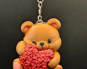 Valentines Heart Blossom Bear Keychain Bag Charm 3D Printed