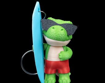 T-Rex Surfer Keychain | Tyrannosurf | Backpack/Purse Charm | Bag Accessory