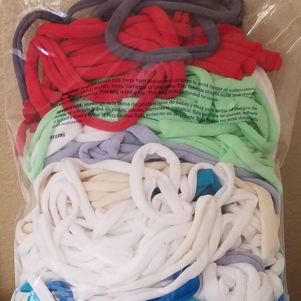 1/2 Pound Bag O Scraps of 100 Percent Cotton Jersey Yarn for Elastic Face Mask loops and bias tape, face mask making material, recycled yarn