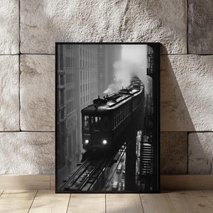 Poster retrò di Chicago, Skyline di Chicago da parete, Poster di viaggio negli Stati Uniti, Regalo decorativo, Poster di viaggio di Chicago, Immagine del treno di Chicago, Bianco e nero