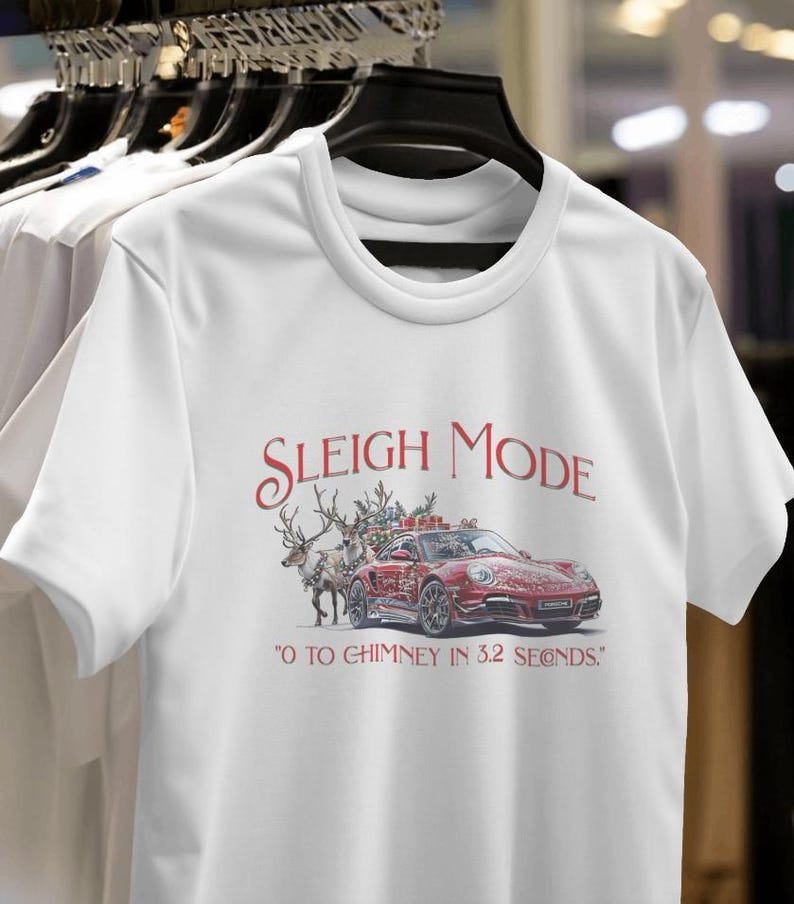 Funny Christmas Porsche Unisex T-Shirt | Reindeer Shirt | Car Lover Gift | porsche shirt | Christmas Gift Shirt | Retro Christmas Shirt image 4