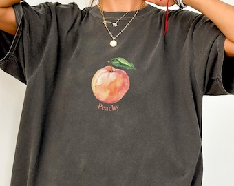 Peach Comfort Colors® Shirt, Vintage Fruit Tee, Retro Graphic Summer Shirt, Peachy Shirt, Trendy Graphic Shirt For Women, Fruit Themed Gift