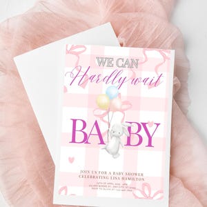Bunny Baby Shower Invitation,  Easter Invitation, Pink Baby Shower Invitation Girl, Editable Template, Digital Download