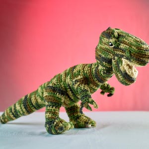 Crochet Dinosaur Plush | Handmade T-Rex Toy | Dino Gift for Kids | Green Camo Stuffed Animal | Cute Jurassic Decor