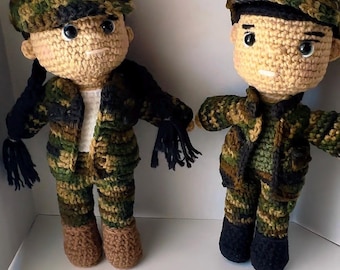 Benutzerdefinierte Militärpuppe | Personalisierte häkeln Plush Plush | Handgemachte Look-Alike Doll