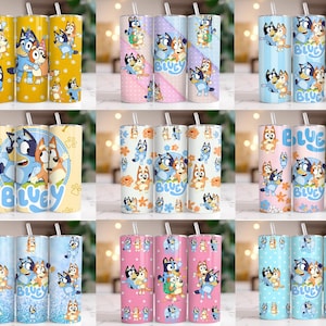 160 + Blauer Hund 20 Unzen Kinder Flip Top Schnabeltasse Becherverpackung, gerade Becher Sublimation PNG, Kinder-Karikaturbecherverpackung, sofortiger Download